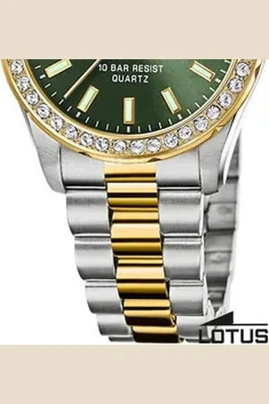 Lotus Chronograph Damenuhr Edelstahl silber gold, (Chronograph), Damen Armbanduhr rund, mittel (ca. 32,5mm), Edelstahl silberfarben