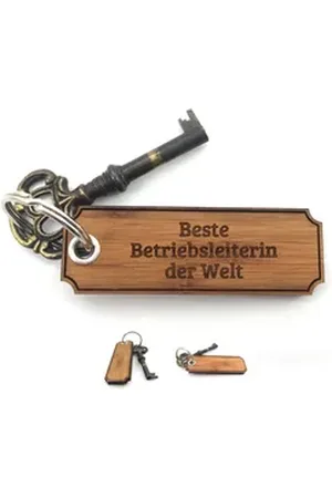 Mr. & Mrs. Panda Schlüsselanhänger Betriebsleiterin - Bambus - Geschenk, Bachelor, Schlüsselbund, Anhäng (1-tlg), Individuelles Design braun