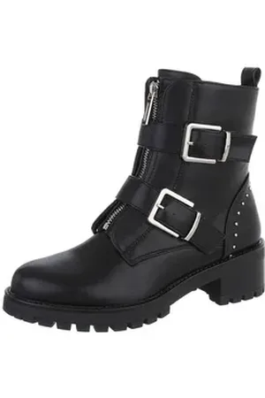 Ital-Design Damen Bikerschuhe Biker Westernstiefelette (87124809) Blockabsatz Western- & Bikerboots in Schwarz schwarz 39 EU