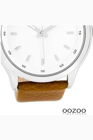 Oozoo Quarzuhr Herren Armbanduhr braun Analog, (Analoguhr), Herrenuhr rund, extra groß (ca. 50mm) Lederarmband, Fashion-Style braun