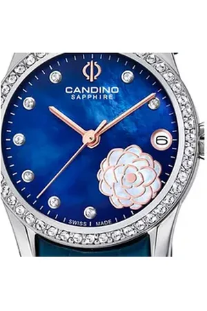 Candino Quarzuhr Damen Armbanduhr Elegance, (Analoguhr), Damen Armbanduhr rund, Lederarmband marineblau, Fashion blau