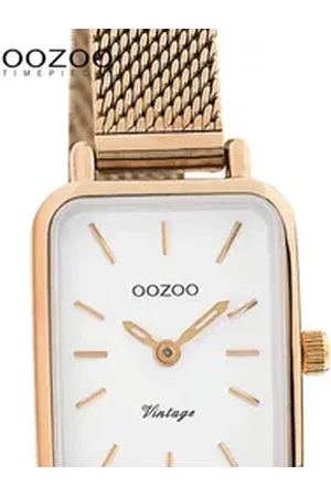 Oozoo Quarzuhr Damen Armbanduhr Vintage Series, (Analoguhr), Damenuhr eckig, groß (ca. 26x21mm) Metall, Mesharmband, Fashion-Style rosa