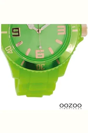 Oozoo Quarzuhr Damen Armbanduhr Timepieces Analog, (Analoguhr), Damenuhr rund, groß (ca. 43mm) Silikonarmband, Fashion-Style grün