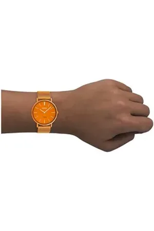 Oozoo Quarzuhr Damen Armbanduhr Vintage Series, (Analoguhr), Damenuhr rund, groß (ca. 40mm) Metall, Mesharmband, Fashion-Style orange