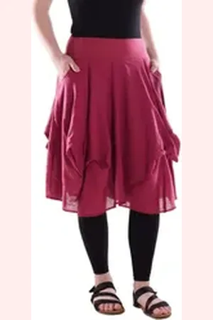 Vishes Sommerrock Damen knielanger Rock Baumwolle Vintage, Retro extra breiter Bund mit Alternative Bekleidung, Ethno, Hippie, Retro Style rot 42