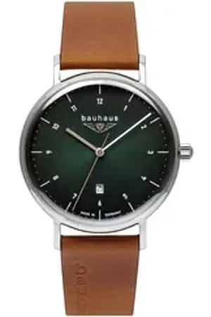 Bauhaus Quarzuhr Herrenuhr 2140-4 Grün Lederband Braun 41 mm, Made in Germany