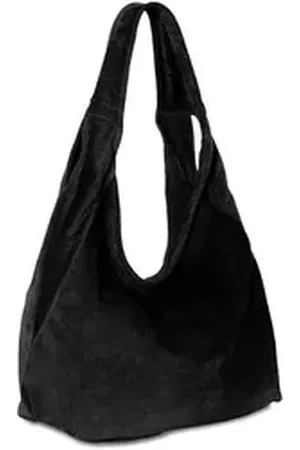CASPAR Schultertasche Große Damen Ledertasche Hobo Bag - SIGNATURE LINE - Modell No.618, samtig weich, angenehmer Tragekomfort, 100% italienisches Veloursleder schwarz