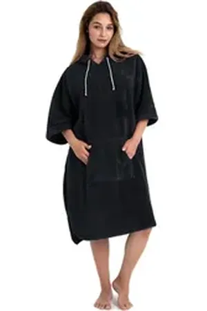 My Home Badeponcho Lillou, ideal für Sauna, Spa & im Urlaub, Langform, Microfaser, Kapuze, ohne, weich und kuschelig, Fleece, Unisex, für Damen und Herren, Surfponcho grau L/XL | 120 cm