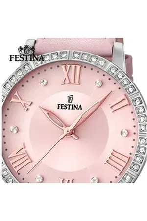 Festina Quarzuhr Damen Uhr Sport F20412/2 Leder, (Analoguhr), Damen Armbanduhr rund, Lederarmband altrosa rosa