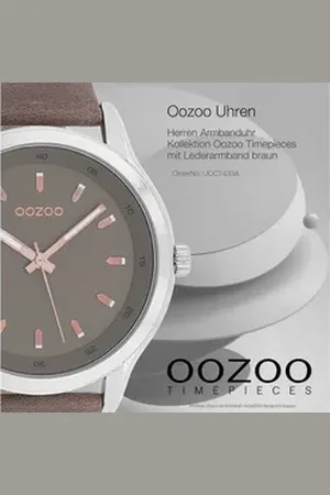 Oozoo Quarzuhr Herren Armbanduhr Timepieces Analog, (Analoguhr), Herrenuhr rund, extra groß (ca. 50mm) Lederarmband, Fashion-Style braun