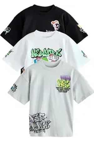 Next Print-Shirt 3er-Pack Relaxed Fit Kurzarm-T-Shirts mit Grafik (3-tlg) schwarz 170 (15 J.)