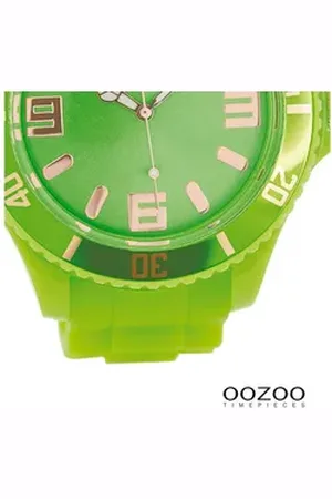 Oozoo Quarzuhr Damen Armbanduhr Timepieces Analog, (Analoguhr), Damenuhr rund, extra groß (ca. 48mm) Silikonarmband, Fashion-Style grün