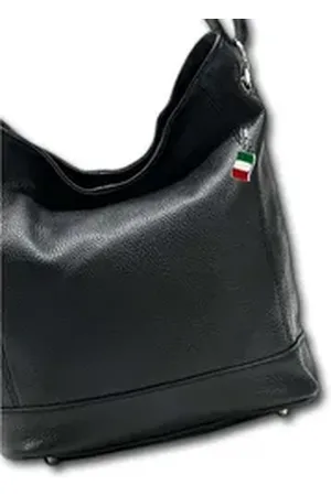 Florence Schultertasche Damen Echtleder Hobo Bag schwarz (Schultertasche), Damen Leder Schultertasche, Shopper, schwarz ca. 37cm schwarz