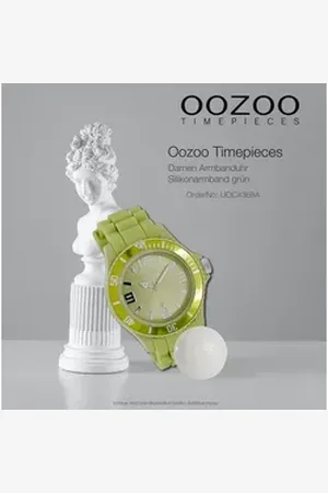Oozoo Quarzuhr Damen Armbanduhr Timepieces Analog, (Analoguhr), Damenuhr rund, groß (ca. 43mm) Silikonarmband, Fashion-Style grün