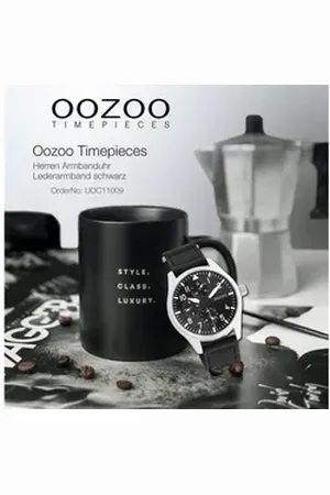Oozoo Quarzuhr Herren Armbanduhr Timepieces, (Analoguhr), Herrenuhr rund, groß (ca. 42mm) Lederarmband, Casual-Style schwarz
