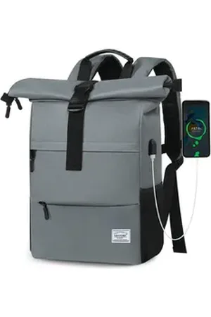 TAN.TOMI Cityrucksack Freizeitrucksack Groß Damen lässiger Rolltop Rucksack Herren Backpack (Arbeitsrucksack viele Fächer mit 15,6" Laptopfach/USB-Anschluss), Reiserucksack Lässiger Backpack Schule Freizeit Uni Arbeit Wandern grau
