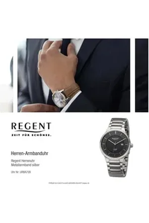 Regent Quarzuhr Herren Armbanduhr Analog, (Analoguhr), Herrenuhr Metallarmband silber, rundes Gehäuse, extra groß (ca. 40mm) silberfarben