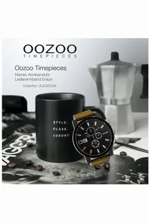 Oozoo Quarzuhr Herren Armbanduhr braun Analog, (Analoguhr), Herrenuhr rund, extra groß (ca. 50mm) Lederarmband, Casual-Style braun