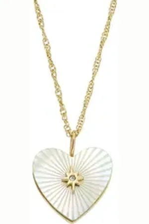 Fossil Collier Damen-Kette Edelstahl Perlmutt goldfarben