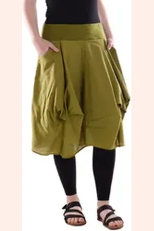 Vishes Sommerrock Damen knielanger Rock Baumwolle Vintage, Retro extra breiter Bund mit Alternative Bekleidung, Ethno, Hippie, Retro Style grün 40