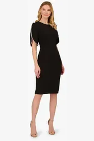 Adrianna Papell Midikleid Knit Crepe Pearl Midi Dress Abendessen, Anlass, Hochzeit, Party schwarz 42