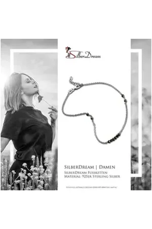 SilberDream Fußkette mit Anhänger Damen Fußkette Perlen grau, Damen Fußkette Pyrit-Perlen aus 925 Sterling Silber, Farbe: grau, silb grau|silberfarben
