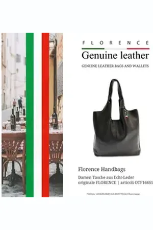 Florence Shopper Damen Shopper Leder Tasche (Shopper), Damen Shopper Echtes Leder, schwarz ca. 38cm hoch schwarz