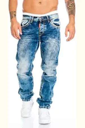 Cipo & Baxx Regular-fit-Jeans Jeans Hose mit dicken Nähten Stylische Design mit dicken Kontrastnähten blau 36
