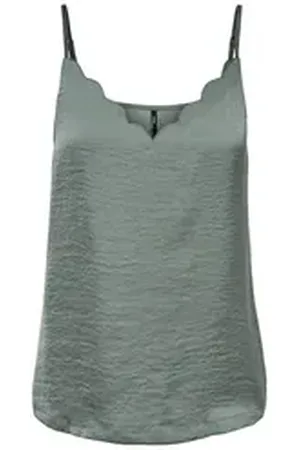 ONLY Shirttop Damen Top mit verstellbaren Spaghettiträgern und V-Ausschnitt ONLDEBBIE SINGLET NOOS WVN grün 40