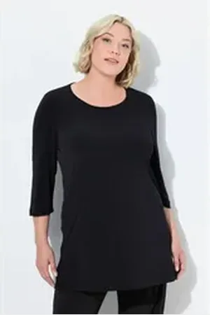 Ulla Popken Longshirt Longshirt Rundhalsausschnitt 3/4-Arm schwarz 62/64