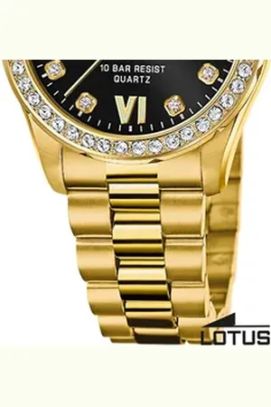 Lotus Chronograph Damenuhr Edelstahl gold , (Chronograph), Damen Armbanduhr rund, mittel (ca. 32,5mm), Edelstahl goldfarben