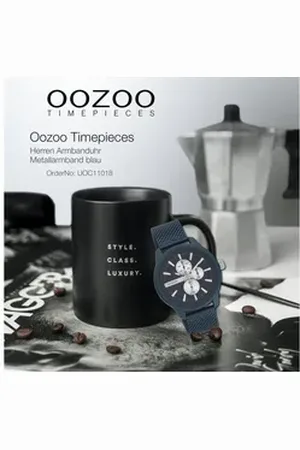 Oozoo Quarzuhr Herren Armbanduhr Timepieces, (Analoguhr), Herrenuhr rund, groß (ca. 45mm) Metall, Mesharmband, Fashion-Style blau