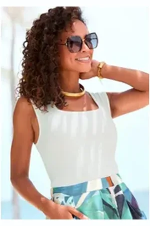 Lascana Ripptanktop mit Karree-Ausschnitt, elastisches Damentop, Basic, elegant weiß 40/42