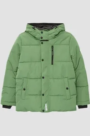 QS by s.Oliver Outdoorjacke Gesteppte Jacke mit Fleecefutter und verstellbarem Saum Artwork grün M