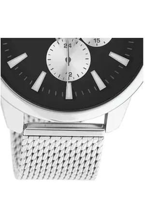 Oozoo Quarzuhr Herren Armbanduhr Timepieces, (Analoguhr), Herrenuhr rund, groß (ca. 45mm) Metall, Mesharmband, Fashion-Style silberfarben