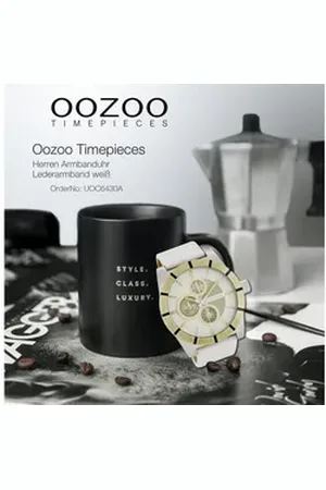 Oozoo Quarzuhr Herren Armbanduhr weiß Analog matt, (Analoguhr), Herrenuhr rund, extra groß (ca. 47mm) Lederarmband, Luxus-Style weiß