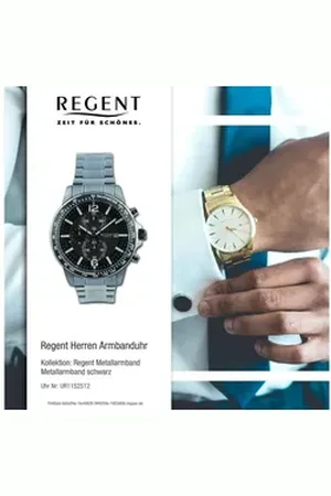 Regent Chronograph Herren Armbanduhr Chronograph, (Chronograph), Herren Armbanduhr rund, extra groß (ca. 44mm), Metallarmband schwarz