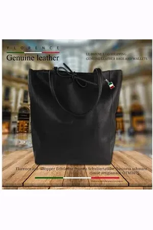 Florence Schultertasche ital. Shopper Echtleder Damen (Shopper), Damen Leder Shopper, Schultertasche, schwarz ca. 28cm x ca. 35cm schwarz