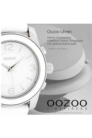 Oozoo Quarzuhr Herren Armbanduhr Timepieces Analog, (Analoguhr), Herrenuhr rund, groß (ca. 45mm) Lederarmband, Fashion-Style weiß