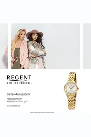 Regent Quarzuhr Damen Armbanduhr Analoganzeige, (Analoguhr), Damen Armbanduhr rund, klein (ca. 27mm), Metallbandarmband goldfarben