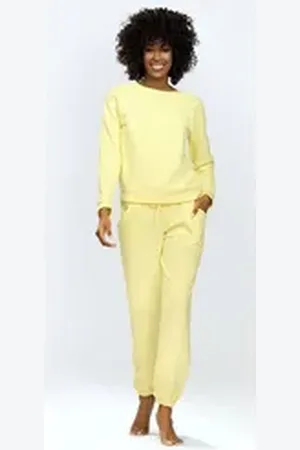 DKaren Freizeitanzug Damen Hausanzug Jogginganzug Baumwolle (2-tlg., Sweatshirt & Hose) gelb L-40