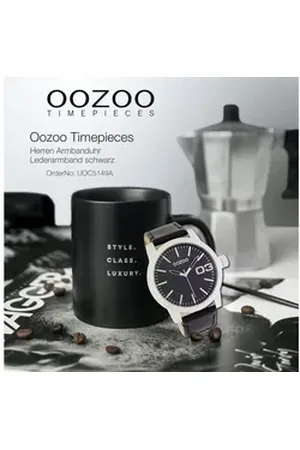 Oozoo Quarzuhr Herren Armbanduhr Timepieces Analog, (Analoguhr), Herrenuhr rund, extra groß (ca. 46mm) Lederarmband, Fashion-Style schwarz