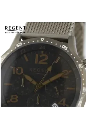 Regent Quarzuhr Herren Armbanduhr Analog, (Analoguhr), Herren Armbanduhr rund, extra groß (ca. 44mm), Metallarmband braun