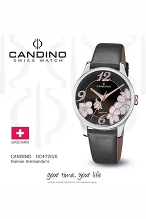 Candino Quarzuhr Damen Armbanduhr Elegance, (Analoguhr), Damen Armbanduhr rund, Lederarmband schwarz, Fashion schwarz