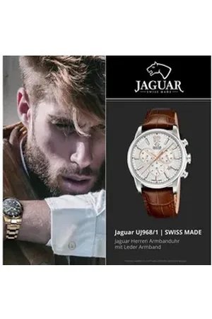 Jaguar Chronograph Herrenuhr Leder braun , (Chronograph), Herrenuhr Lederarmband braun, rundes Gehäuse, groß (ca. 42mm) braun