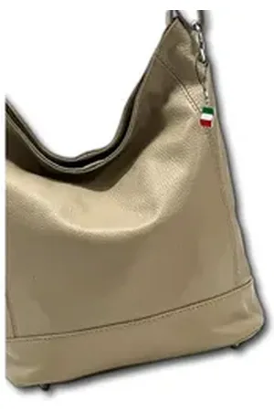Florence Schultertasche Damen Echtleder Hobo Bag taupe (Schultertasche), Damen Leder Schultertasche, Shopper, taupe, beige ca. 37cm beige|weiß