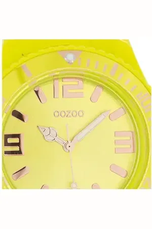 Oozoo Quarzuhr Damen Armbanduhr blau Analog, (Analoguhr), Damenuhr rund, extra groß (ca. 48mm) Silikonarmband, Fashion-Style gelb
