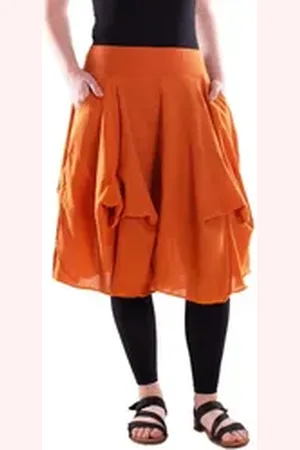 Vishes Sommerrock Damen knielanger Rock Baumwolle Vintage, Retro extra breiter Bund mit Alternative Bekleidung, Ethno, Hippie, Retro Style orange 36