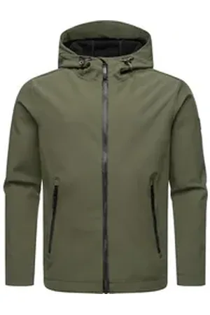 Ragwear Softshelljacke Shellwie Warm wasserdichte Herren Übergangsjacke mit großer Kapuze grün L (52)