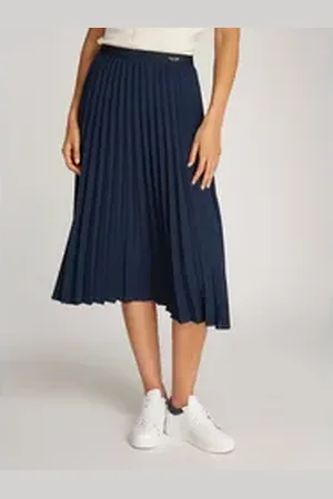 Tommy Hilfiger Plisseerock FLUID PLEATED PULL ON MIDI SKIRT mit rundum Falten blau 34